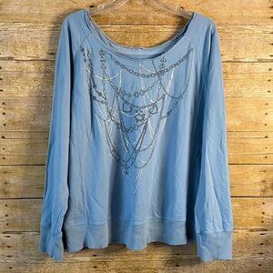 Venezia V-Sport Light Blue Graphic Sweatshirt Pullover Distressed Size 14-16 EUC